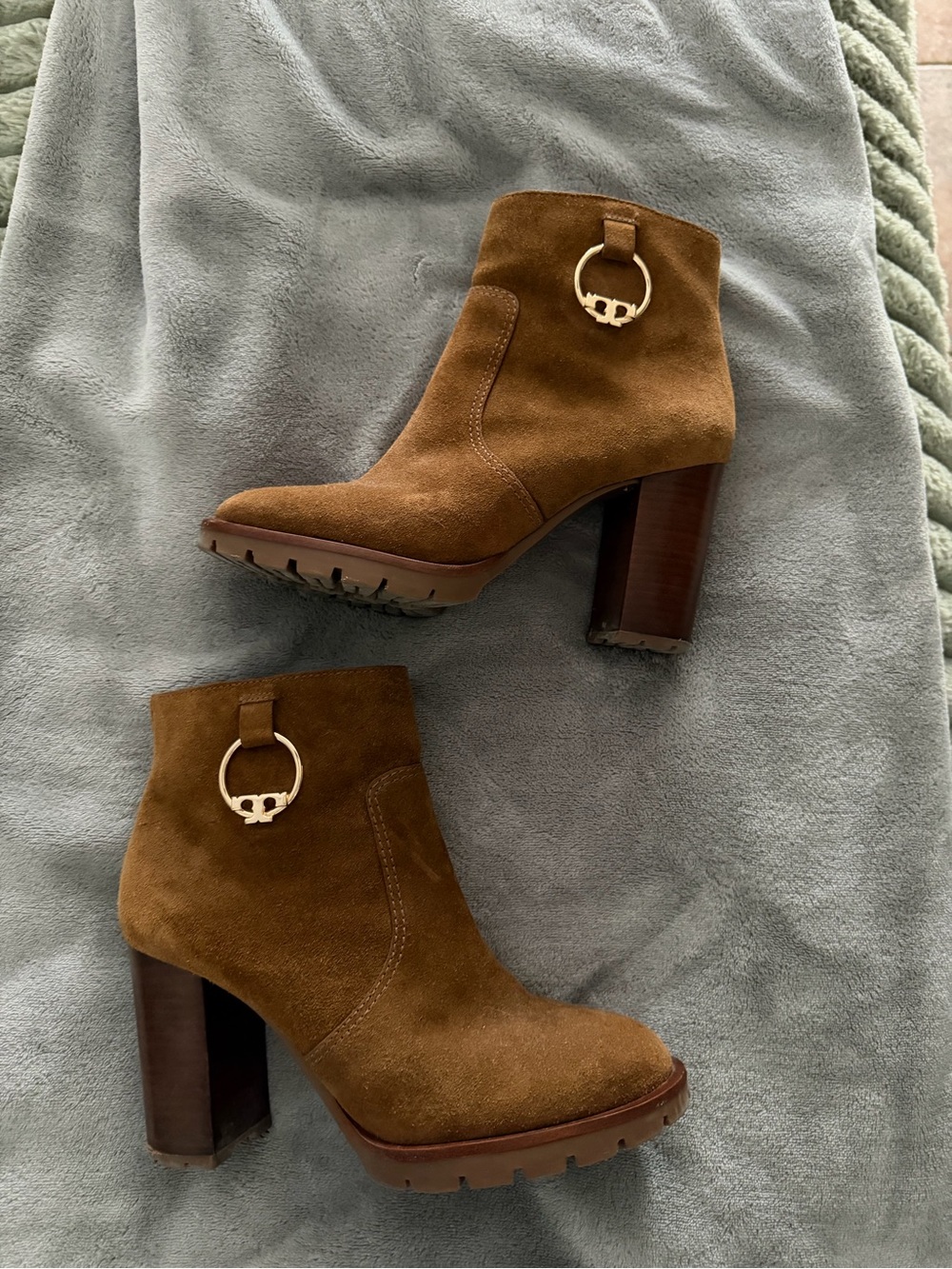 Tory Burch Brown Suede Block Heel Ankle Boots
